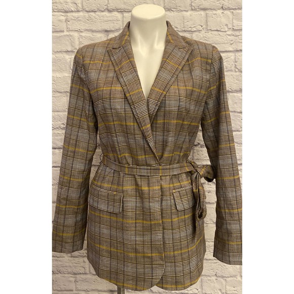 A New Day Size Medium Plaid Blazer Tie Waist Brown Plaid - Picture 1 of 9